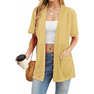 image:imagePrinStory Short Sleeve Cardigans for Women Lightweight Sheer Knit Casual Cover Up with Pockets Summer 2026 Outfit10 Ginger
