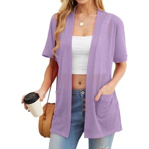 image:imagePrinStory Short Sleeve Cardigans for Women Lightweight Sheer Knit Casual Cover Up with Pockets Summer 2026 Outfit14 Light Purple