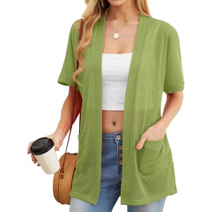 image:imagePrinStory Short Sleeve Cardigans for Women Lightweight Sheer Knit Casual Cover Up with Pockets Summer 2026 Outfit16 Light Green