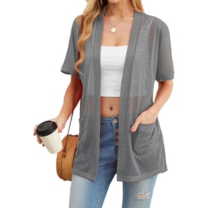 image:imagePrinStory Short Sleeve Cardigans for Women Lightweight Sheer Knit Casual Cover Up with Pockets Summer 2026 Outfit3 Smoky Gray
