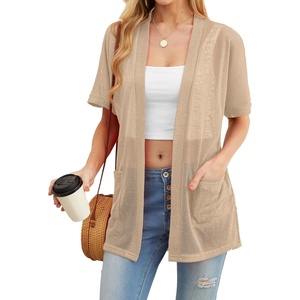 image:imagePrinStory Short Sleeve Cardigans for Women Lightweight Sheer Knit Casual Cover Up with Pockets Summer 2026 Outfit4 Khaki