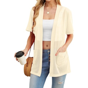 image:imagePrinStory Short Sleeve Cardigans for Women Lightweight Sheer Knit Casual Cover Up with Pockets Summer 2026 Outfit6 Apricot