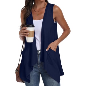 image:imagePrinStory Sleeveless Cardigans for Women Summer Lightweight Casual Open Front Irregular Hem Long Vest with Pockets Navy Blue M