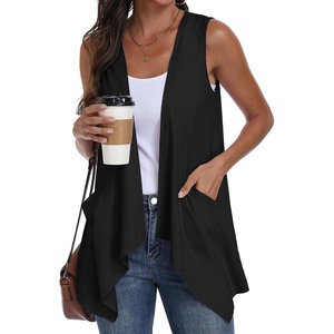 image:imagePrinStory Sleeveless Vest for Women Summer Lightweight Casual Open Front Irregular Hem Cardigans with Pockets S3XLBlack