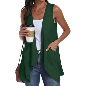 image:imagePrinStory Sleeveless Vest for Women Summer Lightweight Casual Open Front Irregular Hem Cardigans with Pockets S3XLDark Green