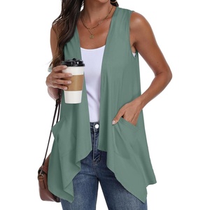 image:imagePrinStory Sleeveless Vest for Women Summer Lightweight Casual Open Front Irregular Hem Cardigans with Pockets S3XLHaze Blue