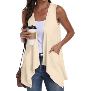 image:imagePrinStory Sleeveless Vest for Women Summer Lightweight Casual Open Front Irregular Hem Cardigans with Pockets S3XLLight Apricot