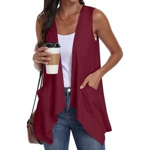image:imagePrinStory Sleeveless Vest for Women Summer Lightweight Casual Open Front Irregular Hem Cardigans with Pockets S3XLWine Red