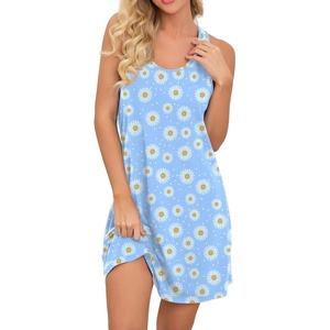 image:imagePrinStory Women Sleeveless Nightgowns Racerback Sleepdress Cotton Sleepwear for WomenA01 Fp Daisy Blue