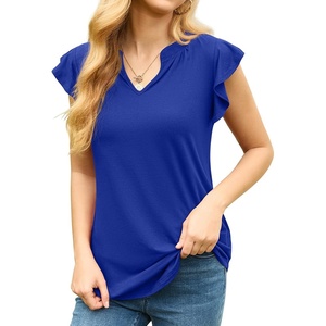 image:imagePrinStory Women Summer Tunic Tops Casual V Neck Ruffle Short Sleeve Knit Shirts Blouse