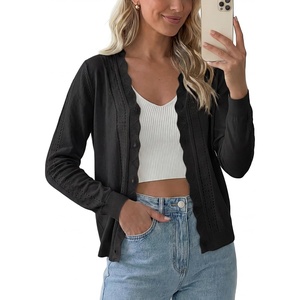 image:imagePrinStory Womens Cardigan Sweaters Long Sleeve Casual Button Down VNeck Open Front Hollow Lightweight Knit Clothes 202601black