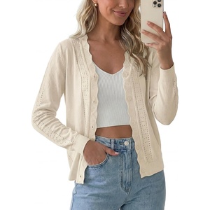 image:imagePrinStory Womens Cardigan Sweaters Long Sleeve Casual Button Down VNeck Open Front Hollow Lightweight Knit Clothes 202603oatmeal