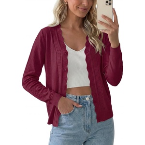 image:imagePrinStory Womens Cardigan Sweaters Long Sleeve Casual Button Down VNeck Open Front Hollow Lightweight Knit Clothes 202605wine Red