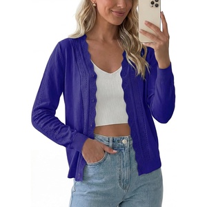 image:imagePrinStory Womens Cardigan Sweaters Long Sleeve Casual Button Down VNeck Open Front Hollow Lightweight Knit Clothes 202606royal Blue
