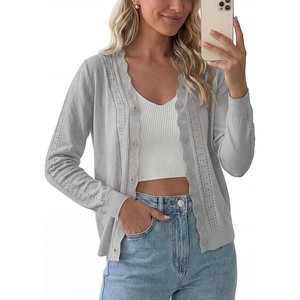 image:imagePrinStory Womens Cardigan Sweaters Long Sleeve Casual Button Down VNeck Open Front Hollow Lightweight Knit Clothes 202607light Gray