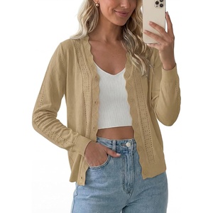 image:imagePrinStory Womens Cardigan Sweaters Long Sleeve Casual Button Down VNeck Open Front Hollow Lightweight Knit Clothes 202608khaki