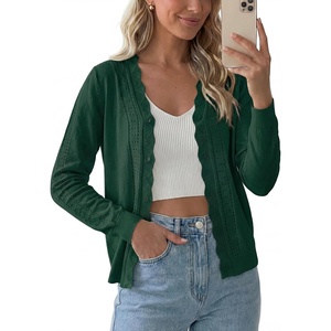 image:imagePrinStory Womens Cardigan Sweaters Long Sleeve Casual Button Down VNeck Open Front Hollow Lightweight Knit Clothes 202609dark Green