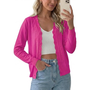 image:imagePrinStory Womens Cardigan Sweaters Long Sleeve Casual Button Down VNeck Open Front Hollow Lightweight Knit Clothes 202611hot Pink
