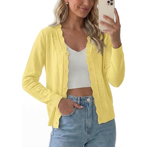 image:imagePrinStory Womens Cardigan Sweaters Long Sleeve Casual Button Down VNeck Open Front Hollow Lightweight Knit Clothes 202612cheese Yellow