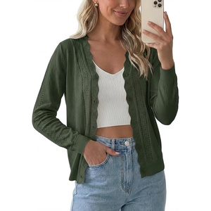 image:imagePrinStory Womens Cardigan Sweaters Long Sleeve Casual Button Down VNeck Open Front Hollow Lightweight Knit Clothes 202613army Green