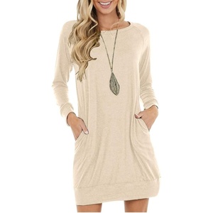 image:imagePrinStory Womens Casual Sweater Dresses Fall Winter Crewneck Loose Fit Pullover Tunic Dress with Side Pockets for Work S4XLA03vg Beige