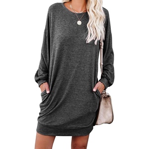 image:imagePrinStory Womens Casual Sweater Dresses Fall Winter Crewneck Loose Fit Pullover Tunic Dress with Side Pockets for Work S4XLA04dark Gray