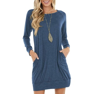 image:imagePrinStory Womens Casual Sweater Dresses Fall Winter Crewneck Loose Fit Pullover Tunic Dress with Side Pockets for Work S4XLA06fp Vg Blue