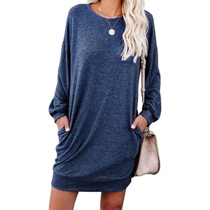 image:imagePrinStory Womens Casual Sweater Dresses Fall Winter Crewneck Loose Fit Pullover Tunic Dress with Side Pockets for Work S4XLA08fp Vg Navy Blue