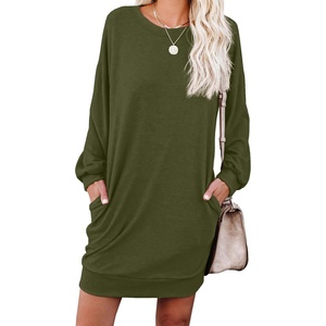 image:imagePrinStory Womens Casual Sweater Dresses Fall Winter Crewneck Loose Fit Pullover Tunic Dress with Side Pockets for Work S4XLA10army Green