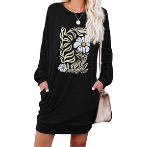 image:imagePrinStory Womens Casual Sweater Dresses Fall Winter Crewneck Loose Fit Pullover Tunic Dress with Side Pockets for Work S4XLA30black Square Flower