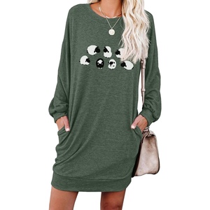 image:imagePrinStory Womens Casual Sweater Dresses Fall Winter Crewneck Loose Fit Pullover Tunic Dress with Side Pockets for Work S4XLA32green Black Sheep