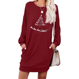 image:imagePrinStory Womens Casual Sweater Dresses Fall Winter Crewneck Loose Fit Pullover Tunic Dress with Side Pockets for Work S4XLA33wr Christmas Tree