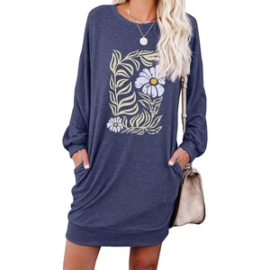 image:imagePrinStory Womens Casual Sweater Dresses Fall Winter Crewneck Loose Fit Pullover Tunic Dress with Side Pockets for Work S4XLA34bluesquare Flower