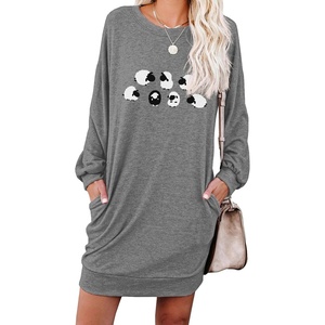 image:imagePrinStory Womens Casual Sweater Dresses Fall Winter Crewneck Loose Fit Pullover Tunic Dress with Side Pockets for Work S4XLA35grayblack Sheep