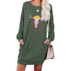 image:imagePrinStory Womens Casual Sweater Dresses Fall Winter Crewneck Loose Fit Pullover Tunic Dress with Side Pockets for Work S4XLA36green Sunset Oxhead
