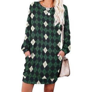 image:imagePrinStory Womens Casual Sweater Dresses Fall Winter Crewneck Loose Fit Pullover Tunic Dress with Side Pockets for Work S4XLA45blue Green Diamond