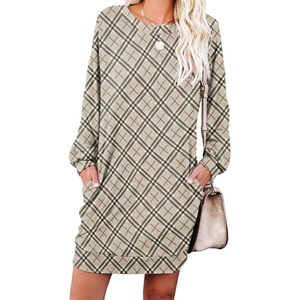 image:imagePrinStory Womens Casual Sweater Dresses Fall Winter Crewneck Loose Fit Pullover Tunic Dress with Side Pockets for Work S4XLA47khaki Diamond