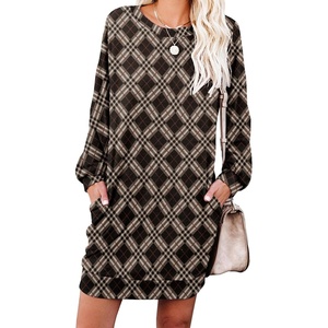 image:imagePrinStory Womens Casual Sweater Dresses Fall Winter Crewneck Loose Fit Pullover Tunic Dress with Side Pockets for Work S4XLA48dark Brown Diamond