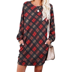 image:imagePrinStory Womens Casual Sweater Dresses Fall Winter Crewneck Loose Fit Pullover Tunic Dress with Side Pockets for Work S4XLA49red Black Diamond