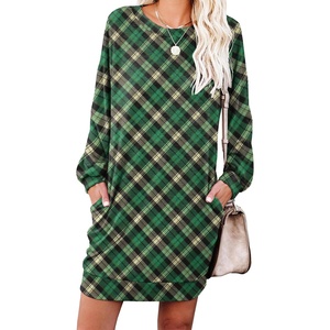 image:imagePrinStory Womens Casual Sweater Dresses Fall Winter Crewneck Loose Fit Pullover Tunic Dress with Side Pockets for Work S4XLA50black Green Diamond