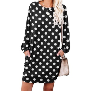 image:imagePrinStory Womens Casual Sweater Dresses Fall Winter Crewneck Loose Fit Pullover Tunic Dress with Side Pockets for Work S4XLA51black White Dot