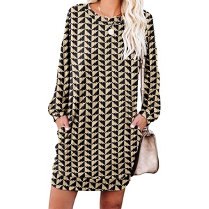 image:imagePrinStory Womens Casual Sweater Dresses Fall Winter Crewneck Loose Fit Pullover Tunic Dress with Side Pockets for Work S4XLA52black Khaki Heart