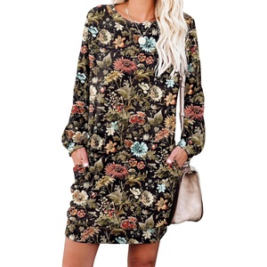 image:imagePrinStory Womens Casual Sweater Dresses Fall Winter Crewneck Loose Fit Pullover Tunic Dress with Side Pockets for Work S4XLA53leave Redblue Flower