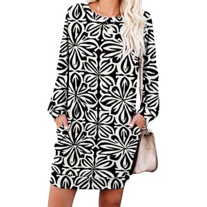 image:imagePrinStory Womens Casual Sweater Dresses Fall Winter Crewneck Loose Fit Pullover Tunic Dress with Side Pockets for Work S4XLA56black Wh Paper Cut