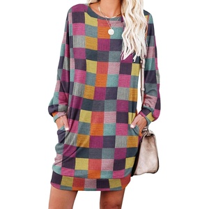 image:imagePrinStory Womens Casual Sweater Dresses Fall Winter Crewneck Loose Fit Pullover Tunic Dress with Side Pockets for Work S4XLA57color Plaid