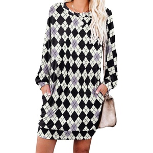 image:imagePrinStory Womens Casual Sweater Dresses Fall Winter Crewneck Loose Fit Pullover Tunic Dress with Side Pockets for Work S4XLA60bk Wh Gray Diamond