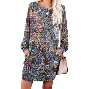 image:imagePrinStory Womens Casual Sweater Dresses Fall Winter Crewneck Loose Fit Pullover Tunic Dress with Side Pockets for Work S4XLA62red Blue Cloud