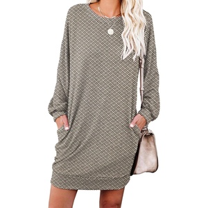 image:imagePrinStory Womens Casual Sweater Dresses Fall Winter Crewneck Loose Fit Pullover Tunic Dress with Side Pockets for Work S4XLA63gray Bn Double Line
