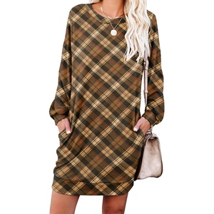 image:imagePrinStory Womens Casual Sweater Dresses Fall Winter Crewneck Loose Fit Pullover Tunic Dress with Side Pockets for Work S4XLA64caramel Diamond