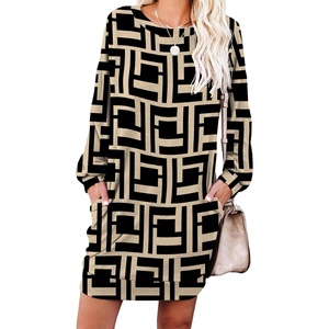 image:imagePrinStory Womens Casual Sweater Dresses Fall Winter Crewneck Loose Fit Pullover Tunic Dress with Side Pockets for Work S4XLA66black Puzzle